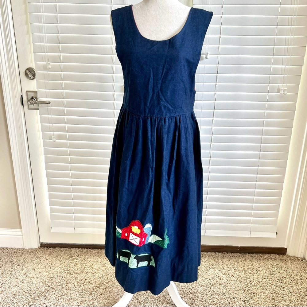 VTG 80s Betsy's Things Size Small Blue Maxi Dress Prairie Cottagecore Farm Life